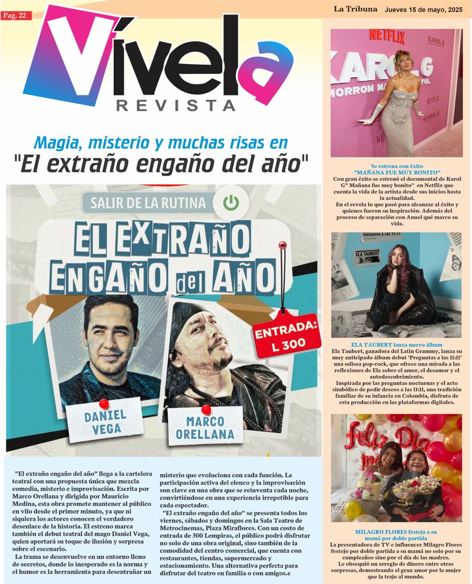 🔶️ Jueves de espectáculo y farándula con tu ⁦<a href="/revistavivelahn/">revistavivela</a>⁩ ..Búscala ya en tu diario La Tribuna. Editor: ⁦<a href="/edgardoriverah/">Edgardo Rivera</a>⁩