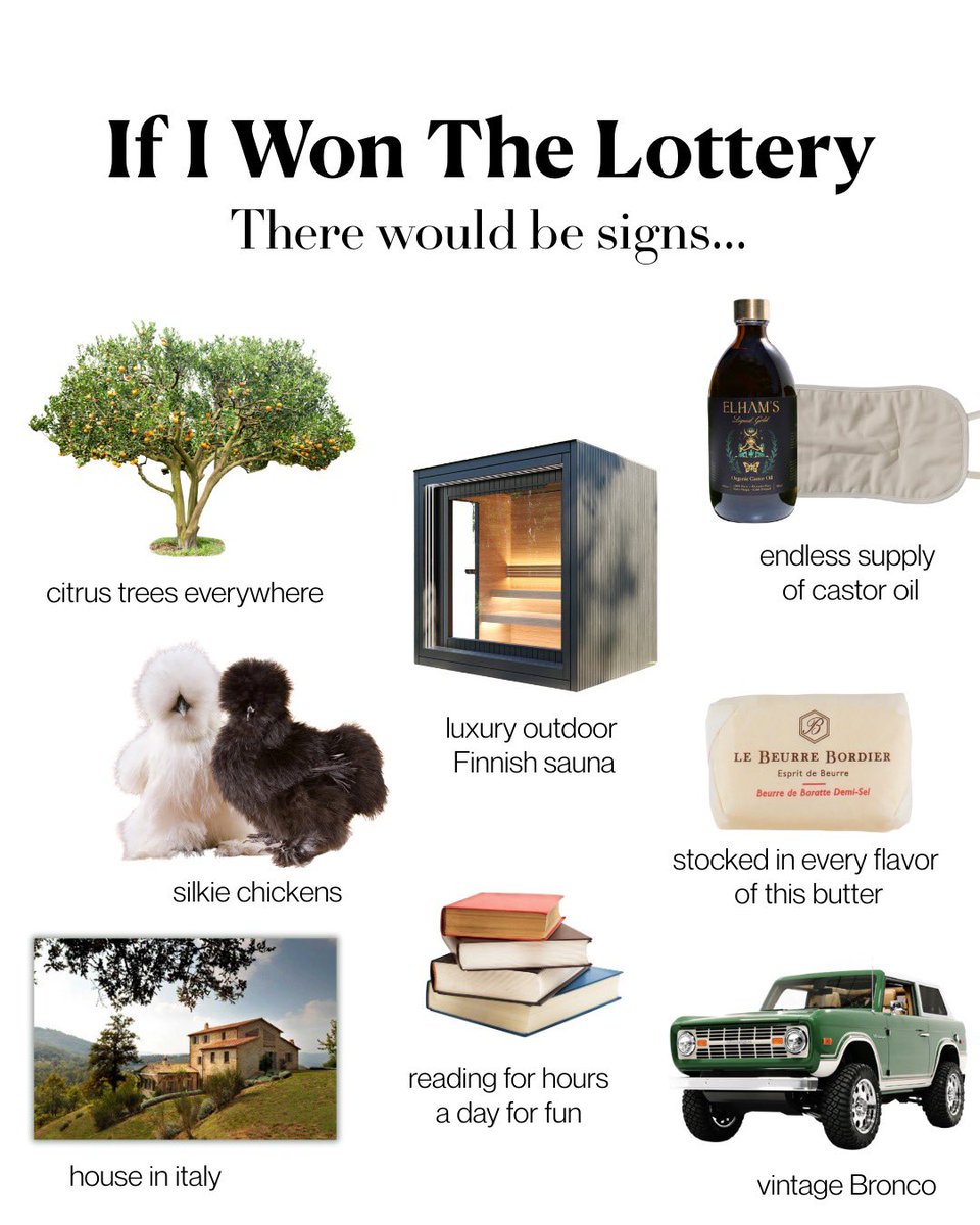 “Where is she?” Oh, she reads under her orange trees all day and hangs out with her chickens. 

And she only uses 100% organic castor oil in gorgeous glass bottles 🤌 (Elham’s Liquid Gold)