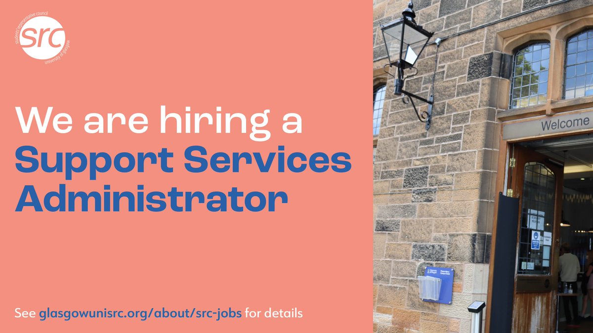 Glasgow University SRC (@glasgowunisrc) on Twitter photo We're hiring! ๐ฃ Join the SRC team as a Support Services Administrator ๐โจ
๐ 35 hours/week
๐ฐ ยฃ23,881 โ ยฃ27,644 (Grade 4, Points 11 - 18)
๐๏ธ 29 Days Annual Leave (incl. Christmas / New Year closure)
๐๏ธ Apply by 4pm, 9 June 2025
Find out more and apply: glasgowunisrc.org/about/src-jobs We're hiring! ๐ฃ Join the SRC team as a Support Services Administrator ๐โจ
๐ 35 hours/week
๐ฐ ยฃ23,881 โ ยฃ27,644 (Grade 4, Points 11 - 18)
๐๏ธ 29 Days Annual Leave (incl. Christmas / New Year closure)
๐๏ธ Apply by 4pm, 9 June 2025
Find out more and apply: glasgowunisrc.org/about/src-jobs