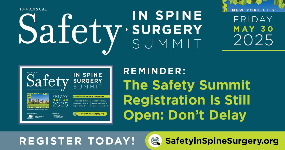 Attending the Safety Summit? Register today to ease onsite check-in. Secure your place to attend talks on emerging trends and lessons learned, all to make your practice safer for patients, for you, and for your team.
Register: safetyinspinesurgery.com/meetings
#safetysummit25