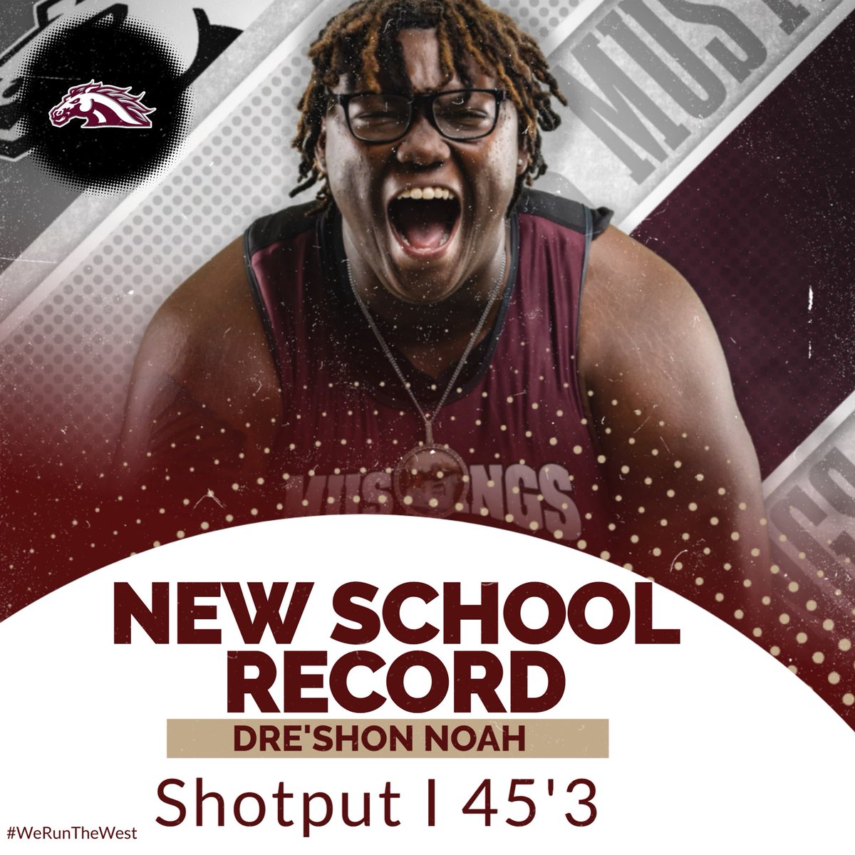 Let’s give a huge shoutout to Dre’Shon Noah for breaking the Shotput School Record!🚨🥇

Dre threw a 45’3 last evening at the CMAC Championship to take 1st place! 

#GoWest🐎