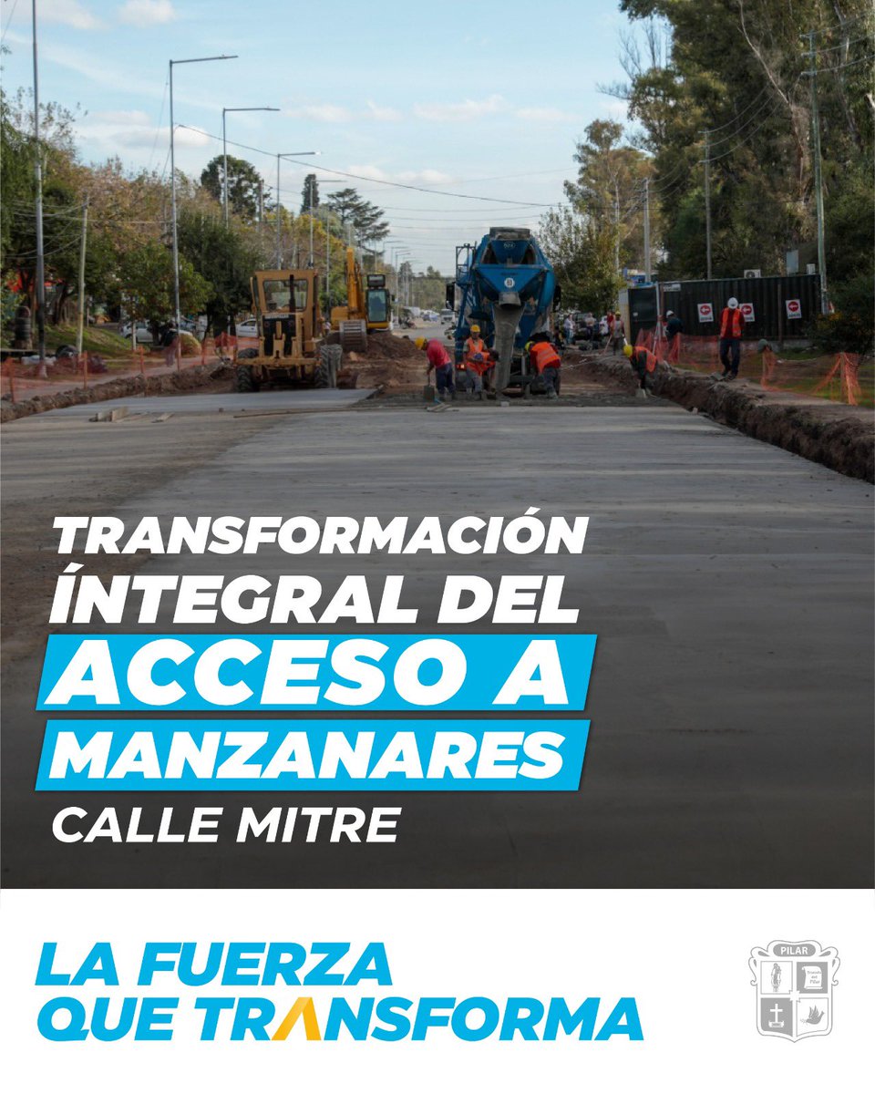 MunicipioPilar's tweet photo. 🚧👷 ¡Estamos transformando el acceso a #Manzanares!

Iniciamos las obras sobre la calle Mitre con un proyecto integral que incluye:

✅ Dos carriles por mano de hormigón  
✅ Nuevas paradas de colectivos  
✅ Renovación total de luminarias

Esta obra mejora de forma estructural el principal ingreso a la localidad y marca un nuevo paso en la transformación de todo Pilar.