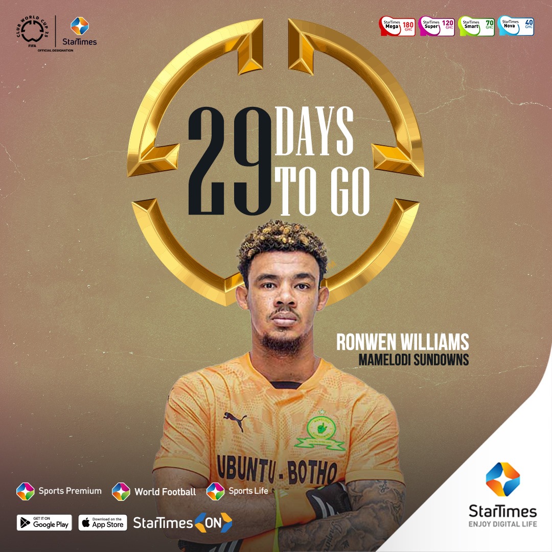 startimesghana's tweet photo. 𝟮𝟵 𝗗𝗔𝗬𝗦 𝗧𝗢 𝗚𝗢

Mamelodi Sundowns are gearing up for the FIFA Club World Cup 2025.

Will they conquer the world?

Pay less and enjoy all the matches 𝗟𝗜𝗩𝗘 on StarTimes.

#FIFAClubWorldCup #MamelodiSundowns #FootballCountdown #StarTimes https://t.co/zWIsFLtXyQ