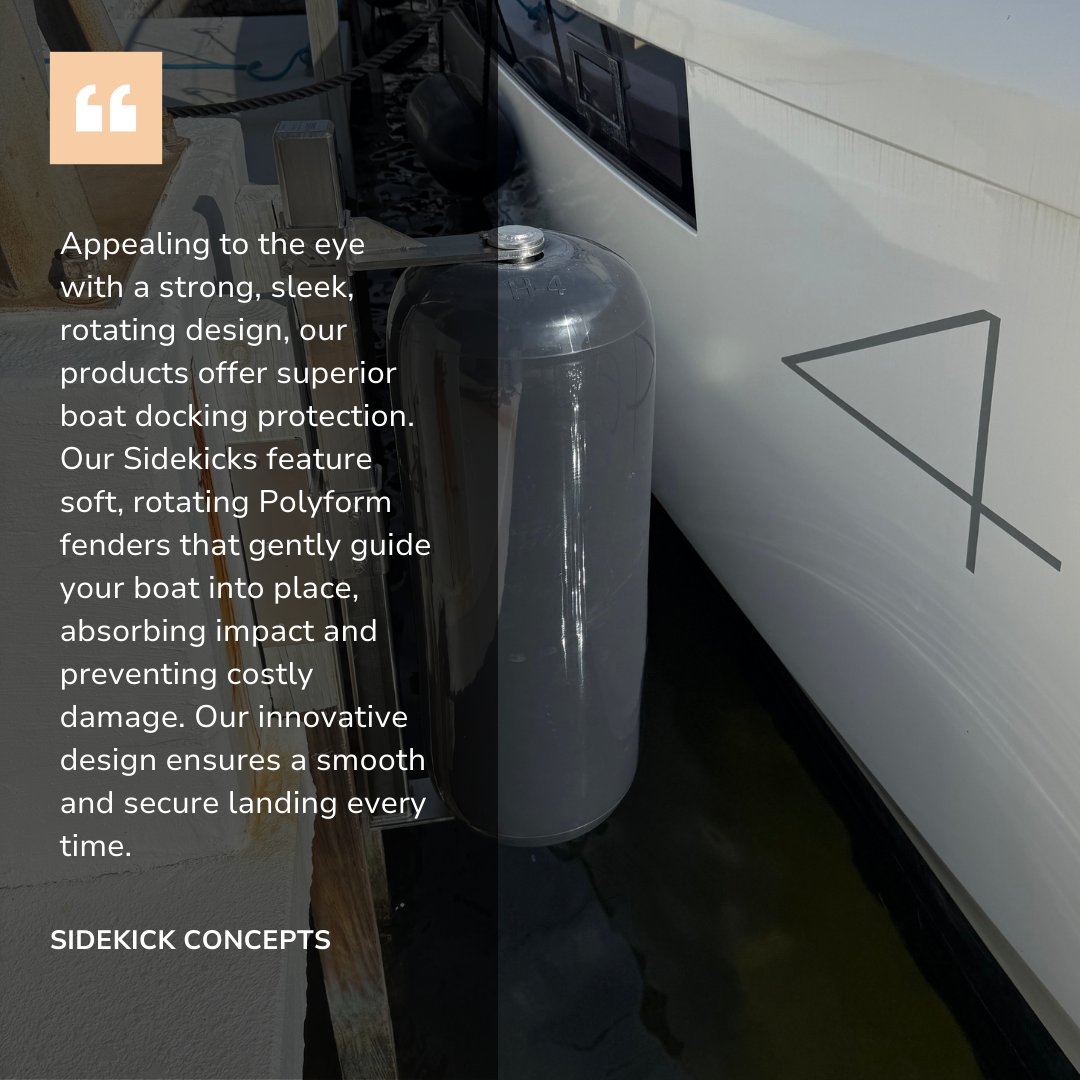 🚤 Dock with confidence!
Sidekick Concepts brings you premium stainless-steel protection with rotating Polyform fenders that absorb impact and guide your boat smoothly into place. Trusted nationwide, easy to install, and built to last—because your boat deserves the best.