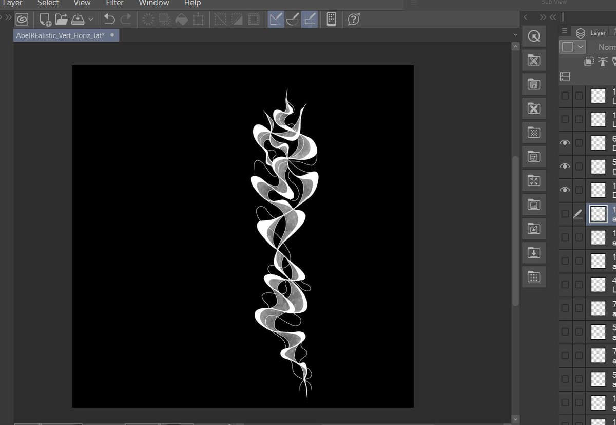 Saying goodbye to the original tattoo design on Abel. This is the new plan. 
Abel is a symbol of "breath" or "vapor", so I took some time yesterday to draw up this interesting abstract design.
 Aiming to release the new Abel this week.