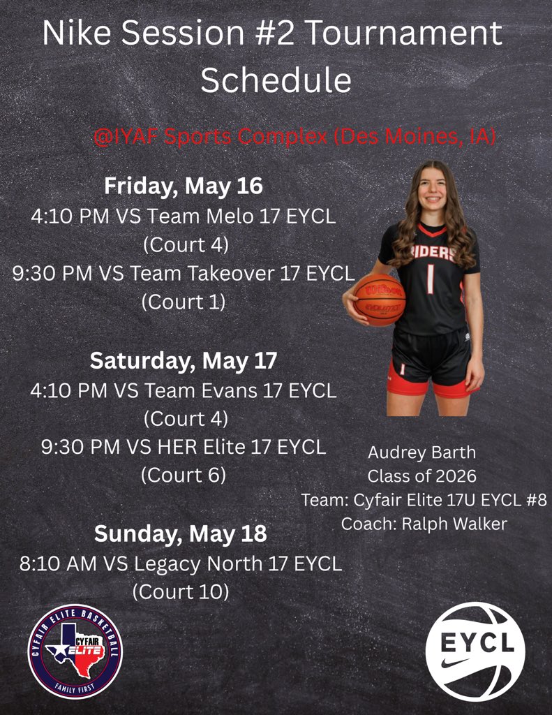 Audrey Barth (@audrey_barth_) on Twitter photo Nike Session #2 in Iowa starts tomorrow!! <a href="/the_CoachWalker/">The_CoachWalker</a> <a href="/BIQEliteBball/">BIQ Elite Basketball</a> <a href="/CFEliteSports/">CyFair Elite Sports</a> Nike Session #2 in Iowa starts tomorrow!! <a href="/the_CoachWalker/">The_CoachWalker</a> <a href="/BIQEliteBball/">BIQ Elite Basketball</a> <a href="/CFEliteSports/">CyFair Elite Sports</a>
