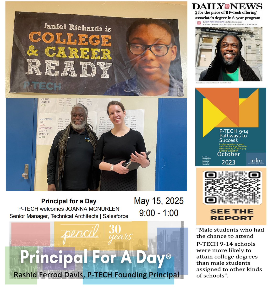 rashidfdavis's tweet image. @pencilorg @rashidfdavis @hrubio #pfad2025 #pfad #principalforaday #TBT #TBThursday 

Joanna McNurlen Salesforce PENCIL, Inc. Principal For A Day Pathways in Technology Early College High School May 15, 2025, 8 years after #ptech #weareptech #alumna Janiel K. Richards visited The