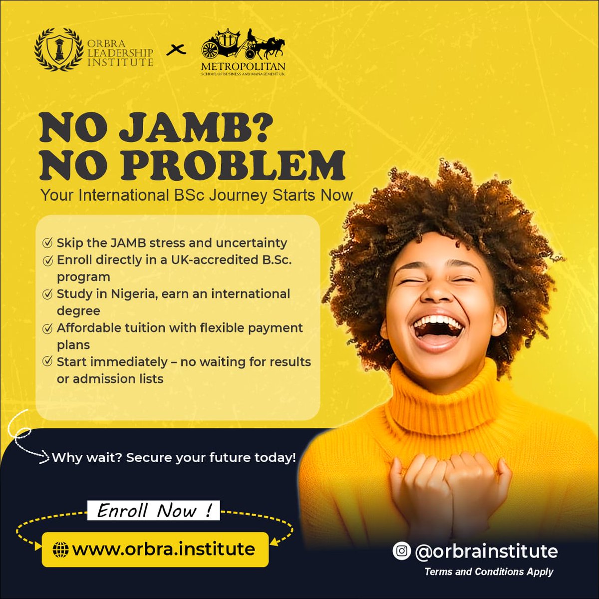 orbraleadership's tweet photo. Have you been writing JAMB for years?
Are you a fresh JAMBite?
Or has JAMB been jamming you?🤐

OLI-A has the perfect opportunity for you to further your education without needing JAMB.
Bothered about the cost of tuition we have the perfect flexible payment plans for you.
#JAMB https://t.co/IjnVB4ZPZV
