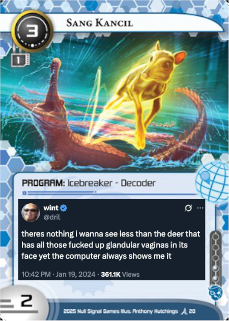 drilrunner's tweet photo. (thanks to paxcecilia) [Sang Kancil] [Netrunner] https://t.co/TBtQw4S4DP