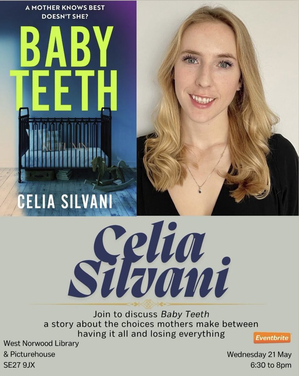 Celia Silvani (@celia_silvani) on Twitter photo Iām talking about my debut novel, Baby Teeth, at <a href="/lamlibs/">Lambeth Libraries</a>ās Readers and Writers Festival next Wednesday (21 May). Tickets are free: eventbrite.com/e/1312883382539 Iām talking about my debut novel, Baby Teeth, at <a href="/lamlibs/">Lambeth Libraries</a>ās Readers and Writers Festival next Wednesday (21 May). Tickets are free: eventbrite.com/e/1312883382539