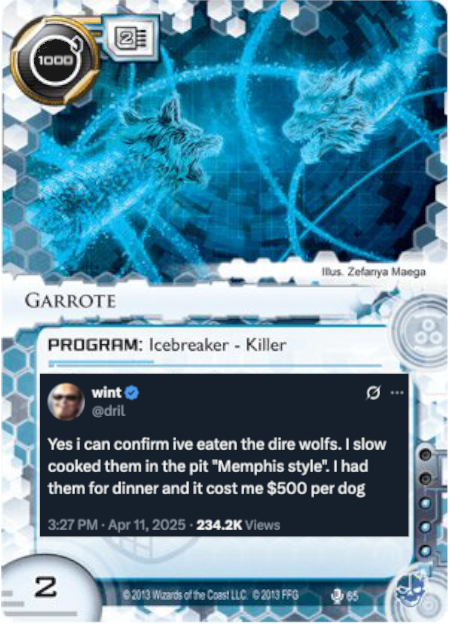 drilrunner's tweet photo. (thanks to 0thmxma) this is a historic tragedy. obviously he should have picked a style other than memphis [Garrote] [Netrunner] https://t.co/R5IuMqIKiR