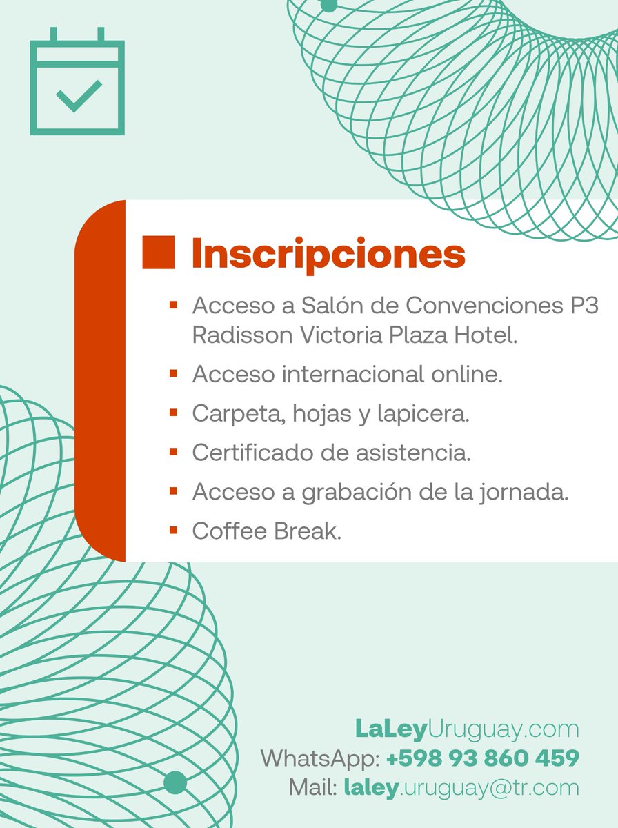 Asociación Uruguaya de Derecho Procesal EJ Couture (@audpcouture) on Twitter photo 💡Se viene una nueva Edición del Seminario Internacional de Derecho Procesal y Litigación, co-organizado con <a href="/TRUruguay/">Thomson Reuters Uruguay</a>, este año en homenaje a la Prof. Margarita de Hegedus
📅17-18 de junio, de 9 a 13 hs.
🏛️Hotel Radission Victoria Plaza
📝Inscripciones: laleyuruguay.com/collections/cu… 💡Se viene una nueva Edición del Seminario Internacional de Derecho Procesal y Litigación, co-organizado con <a href="/TRUruguay/">Thomson Reuters Uruguay</a>, este año en homenaje a la Prof. Margarita de Hegedus
📅17-18 de junio, de 9 a 13 hs.
🏛️Hotel Radission Victoria Plaza
📝Inscripciones: laleyuruguay.com/collections/cu…