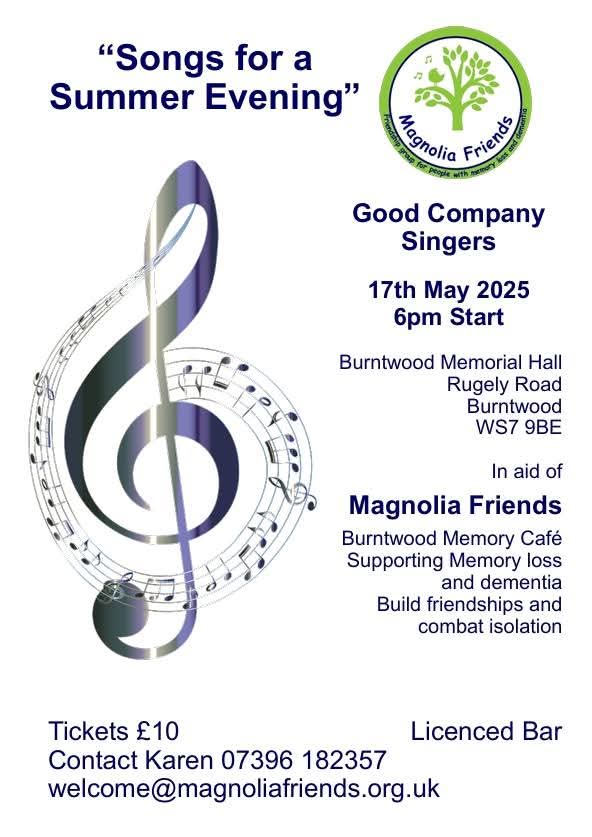 The Magnolia Friends group are holding a fundraising event tomorrow evening (Saturday) in Burntwood. Details in the attached poster.  Learn more about the group here:  magnoliafriends.org.uk