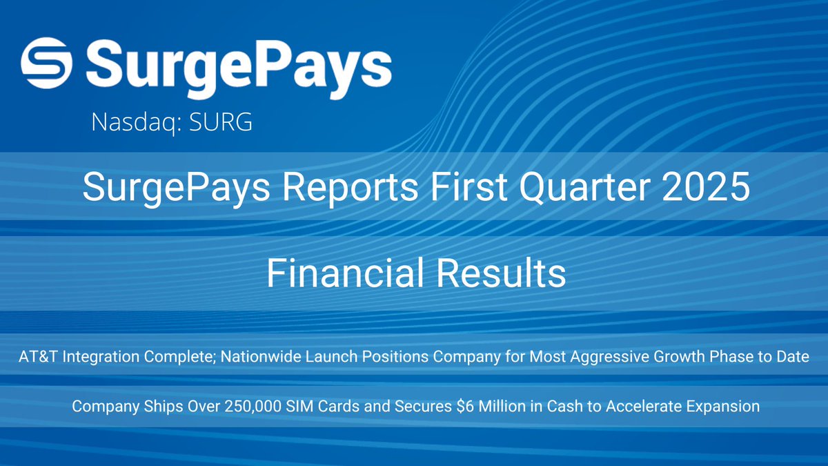 ICYMI SurgePays hosted a conference call to discuss its financial results for the first quarter ended March 31, 2025 and to provide a business update. Listen to a replay here: bit.ly/3GVBvSK $SURG