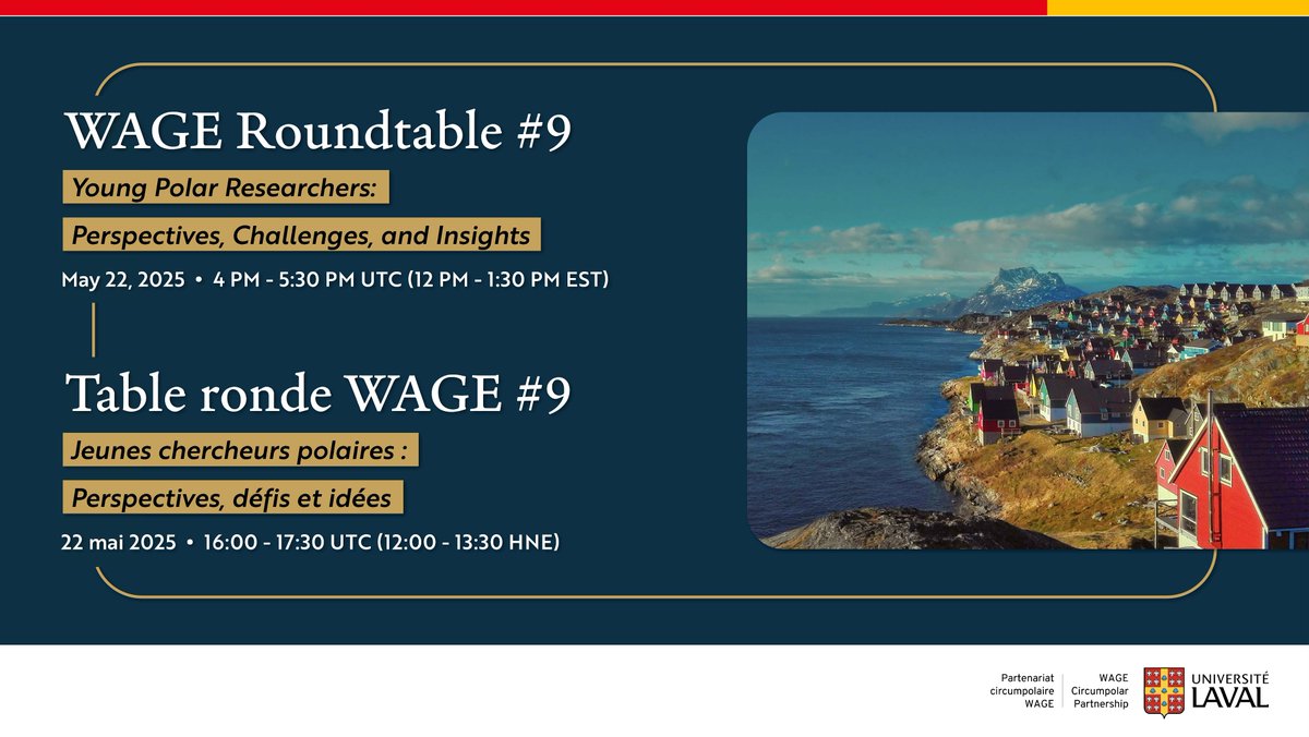 Partenariat - WAGE - Partnership (@wage_ulaval) on Twitter photo Ne manquez pas notre prochaine Table ronde : " Jeunes chercheurs polaires : Perspectives, défis et idées". L'événement est organisé par un groupe d'étudiant.e.s du Partenariat WAGE, avec le soutien de G. Fondahl et K. Everett. Pour plus d'infos : wage.ulaval.ca/activities/wag… Ne manquez pas notre prochaine Table ronde : " Jeunes chercheurs polaires : Perspectives, défis et idées". L'événement est organisé par un groupe d'étudiant.e.s du Partenariat WAGE, avec le soutien de G. Fondahl et K. Everett. Pour plus d'infos : wage.ulaval.ca/activities/wag…