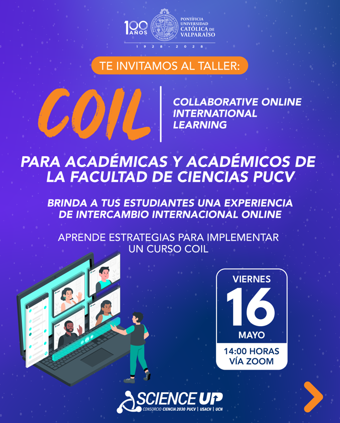 ¡Atención docentes de la Facultad de Ciencias PUCV!
Asiste al taller y aprende metodologías COIL 👏

📲Inscríbete aquí: forms.gle/LkfRP3x9SAQAJt…