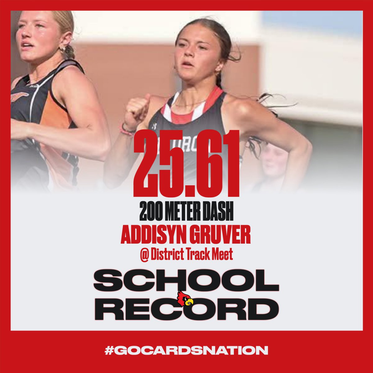 ChadronHS's tweet image. Chadron High School Track & Field
🚨 SCHOOL RECORD 🚨
Addisyn Gruver
New Record: 25.61
Old Record: 26.1
#GoCardsNation