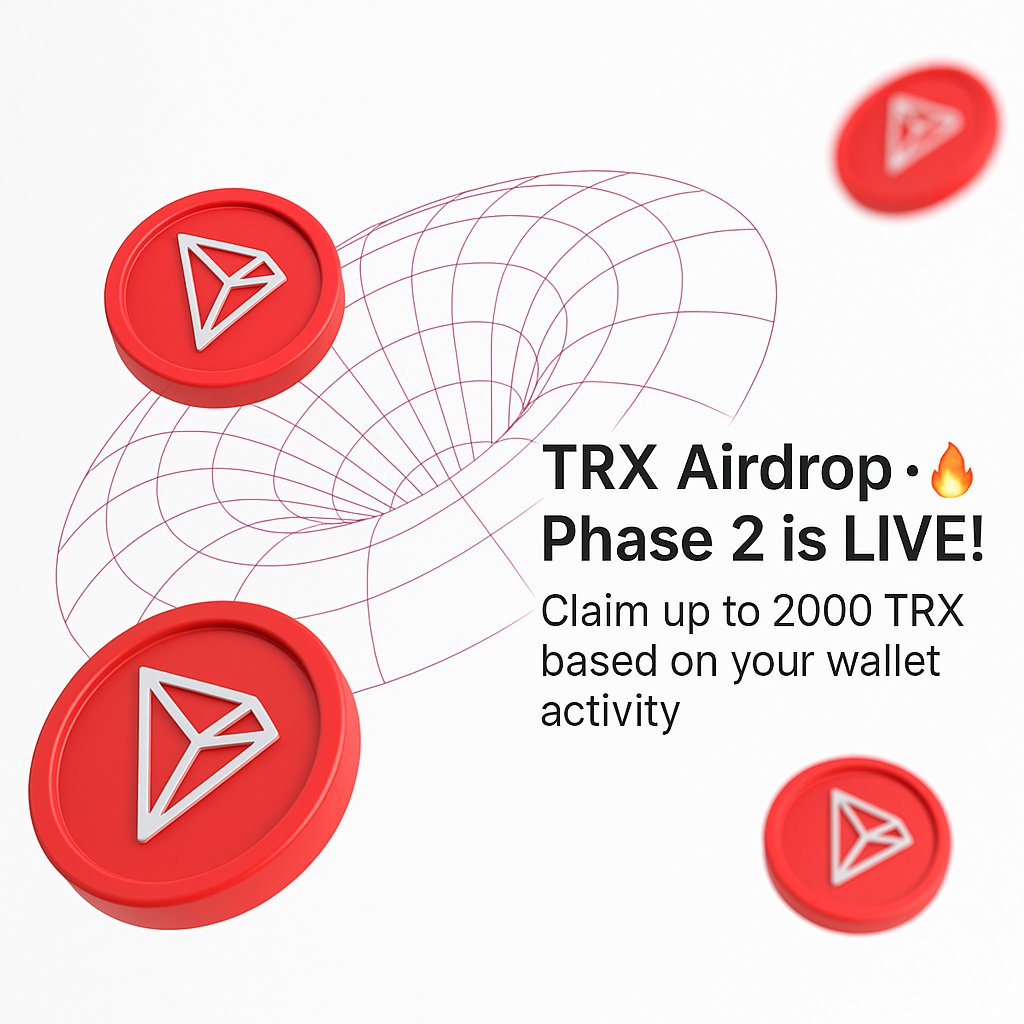 🚀 TRX Airdrop Phase 2 has started! 🔥 Get up to 2000 TRX for wallet activity. 
📅 Deadline: May 31 
🎁 Rewards are limited - hurry up! 
🌐 trxairdrop.com 
💬 t.me/trxaidrop 
#TRX #Airdrop #Crypto