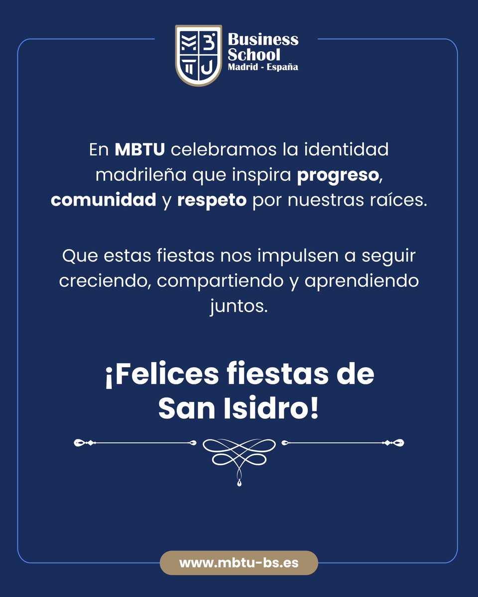 🌿 ¡Feliz Día de San Isidro, Madrid! 🎉
Desde MBTU Madrid Business School celebramos con orgullo una de las tradiciones más queridas de nuestra ciudad.

#SanIsidro #Madrid #MBTU #CulturaMadrileña #FiestasPopulares #TradicionesQueInspiran #EducaciónConIdentidad