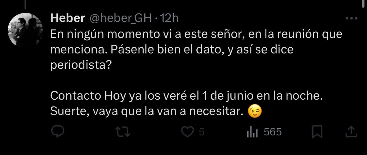 1/2 Más aguanto el papá q este Jr. del <a href="/Canal12Dgo/">#ElCanalDeDurango</a> 

Eso de: Ya los veré el 1 de junio en la noche, q intentas decir con eso? Q acaso tú apoyas al PRIAN? Es una amenaza d q si pierden X personas se las verán contigo? Q intención lleva tu comentario.