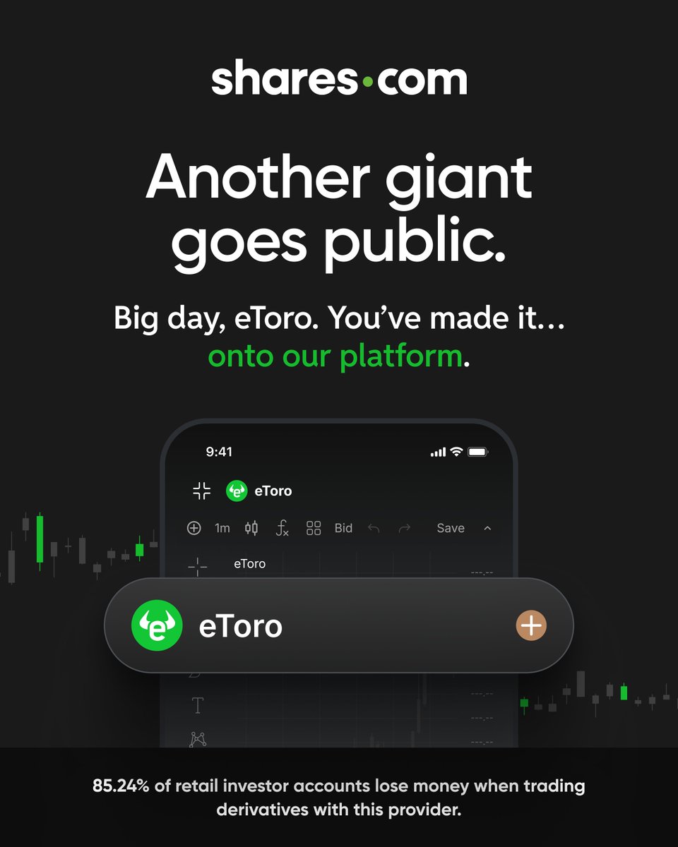 sharescom's tweet photo. eToro is going public, and now you can trade its shares on https://t.co/W12RGuNDUP!  📲

Start trading by following the link in the comments 👇🏻

#eToro #GoingPublic #trade #Trading #Finance #us #trump https://t.co/5Co81LTunj