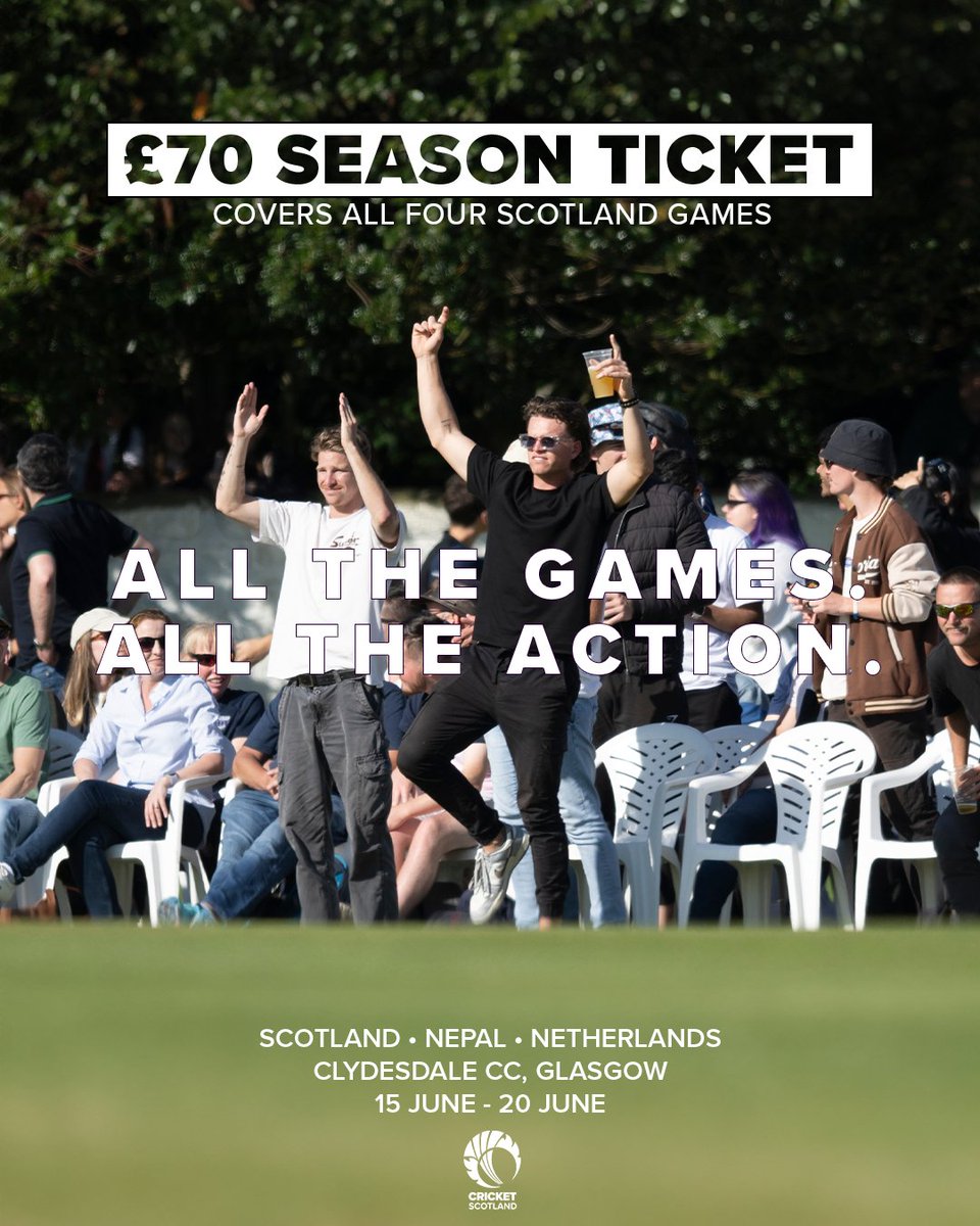Cricket Scotland (@cricketscotland) on Twitter photo All the games. All the action.
Take in all four of Scotland's T20 Internationals at <a href="/DaleCricket/">Clydesdale CC</a> for just £70 🔥
🎟️ cricketscotland.ticketline.co.uk All the games. All the action.
Take in all four of Scotland's T20 Internationals at <a href="/DaleCricket/">Clydesdale CC</a> for just £70 🔥
🎟️ cricketscotland.ticketline.co.uk
