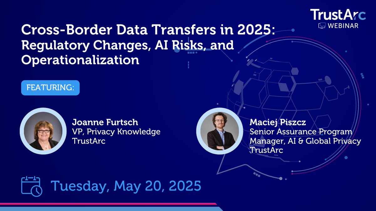 Cross-border transfers just got riskier. #AI, national security rules, and #GDPR enforcement are reshaping global data flows. Join TrustArc’s webinar to learn how to build a defensible transfer strategy. 

May 20 | 9am PT | 1 CPE credit

🔗 trustarc.com/resource/webin…

#DataTransfer