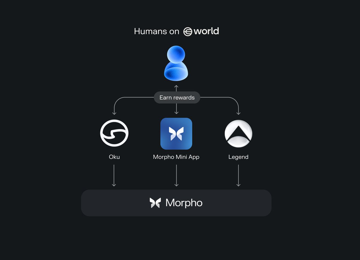 Morpho powers <a href="/worldcoin/">World</a> DeFi

Humans can earn, lend and borrow via

🔹 Morpho Mini App built by <a href="/PaperclipLabs/">Paperclip Labs</a>
🔹 Morpho Front End by <a href="/okutrade/">Oku 🐼</a>
🔹 DeFi Super App <a href="/joinlegend/">Legend</a>