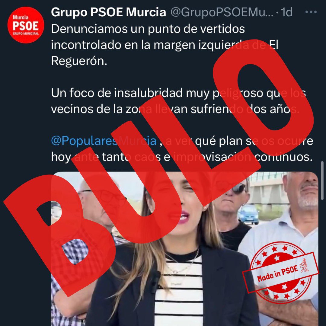 ❌ Nuevo bulo del PSOE

Ante la ausencia de proyecto, el PSOE y Carmen Fructuoso mienten deliberadamente a todos los murcianos: la propiedad del solar de El Reguerón es del Gobierno de Sánchez.

🔴 Sois la auténtica máquina del fango político
👇🏻👇🏻👇🏻
laopiniondemurcia.es/murcia/2025/05…