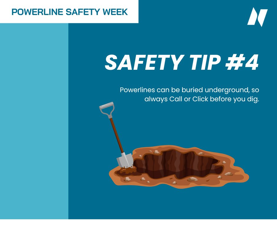 NTPowerNews's tweet image. ⚠️🌱 Day 4 of #PowerlineSafetyWeek! 

Safety Tip #4: Powerlines can be buried underground, so always Call or Click before you dig. Contact Ontario One Call to ensure you're digging safely.

Learn more from @homeandsafety here: ow.ly/JFw150VL1s9

#StaySafe