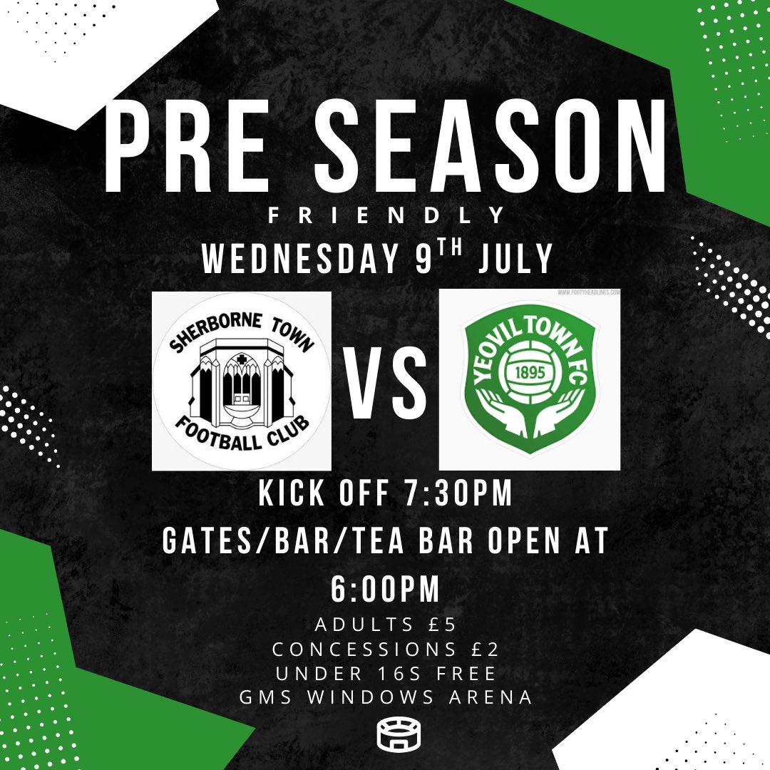 Sherborne Town FC (@sherbornetownfc) on Twitter photo We are delighted to announce that we will be hosting <a href="/YTFC/">Yeovil Town FC</a> in a pre season friendly on Wednesday 9th July at The GMS Windows Arena. We look forward to welcoming Mark and his side #Zebras #COYZ <a href="/WessexLeague/">Velocity Wessex League</a> <a href="/swsportsnews/">South West Sports News</a> <a href="/Abbey_104/">Abbey104</a> <a href="/sherbornetimes/">Sherborne Times</a> <a href="/NonLeagueCrowd/">Non League Crowds</a> <a href="/SherborneTownCl/">Sherborne Town Council</a> We are delighted to announce that we will be hosting <a href="/YTFC/">Yeovil Town FC</a> in a pre season friendly on Wednesday 9th July at The GMS Windows Arena. We look forward to welcoming Mark and his side #Zebras #COYZ <a href="/WessexLeague/">Velocity Wessex League</a> <a href="/swsportsnews/">South West Sports News</a> <a href="/Abbey_104/">Abbey104</a> <a href="/sherbornetimes/">Sherborne Times</a> <a href="/NonLeagueCrowd/">Non League Crowds</a> <a href="/SherborneTownCl/">Sherborne Town Council</a>