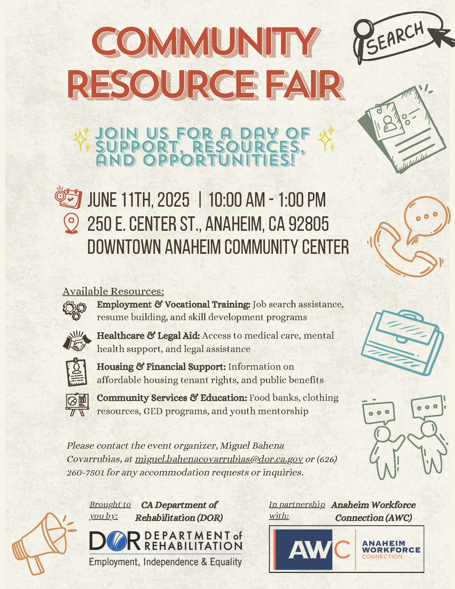 AWConnection's tweet photo. 🌟 COMMUNITY RESOURCE FAIR 🌟

 A FREE, family-friendly event bringing together dozens of local organizations to support YOU!

✅ Employment &amp; education
✅ Housing resources
✅ Legal aid &amp; more!

📢 Spread the word! 🤝🏼
#CommunityFair #FreeResources #LocalSupport #DOR #AWC https://t.co/89qd4aiOKy