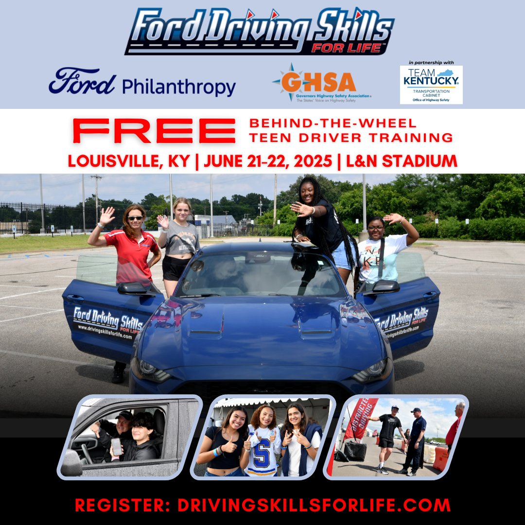 🚗💡 FREE Teen Driver Training Coming to Louisville!
Parents, guardians &amp; youth groups – here’s an incredible opportunity to help your teens gain lifesaving driving skills with Ford Driving Skills for Life!
📅 June 21-22, 2025
📍 L&amp;N Stadium
🔗drivingskillsforlife.com/training/hands…