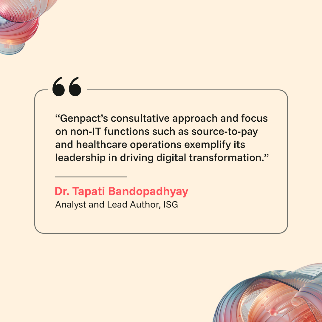 ISG names Genpact a leading ServiceNow partner. We are reimagining digital ops—cutting complexity, speeding decisions, and scaling impact across procurement, lending, claims, and more. Read on: bit.ly/3S6d0oh

#AI #Innovation #ISGProviderLens #ServiceNow