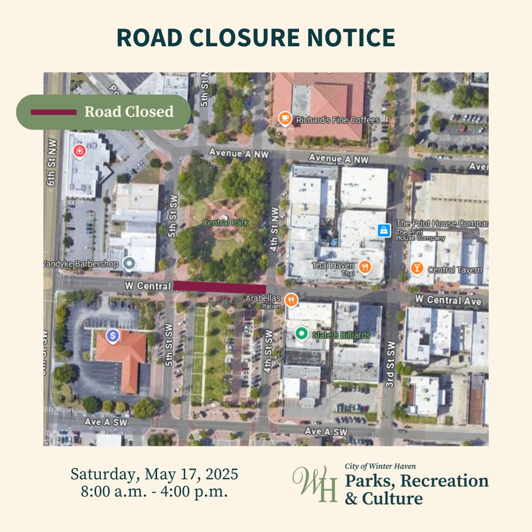 On Saturday, May 17, 2025, a portion of W Central Ave (between 4th St and 5th St) will be closed from approximately 8 AM to 4 PM for the Student and Family Showcase. Drivers are encouraged to plan ahead and watch for temporary traffic pattern changes in the area.☺️