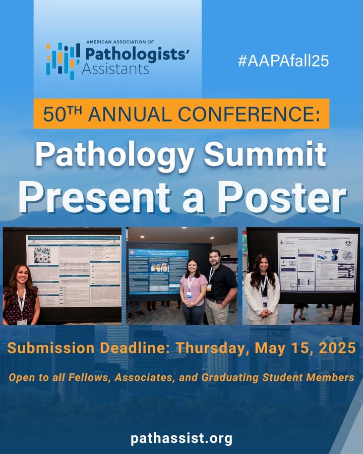 Poster submissions are due today! You still have a chance to present your research at the AAPA 50th Annual Conference. 
Submit your poster now: bit.ly/3FHBRvP 

#AAPAfall25 #PathAssist #PAConference