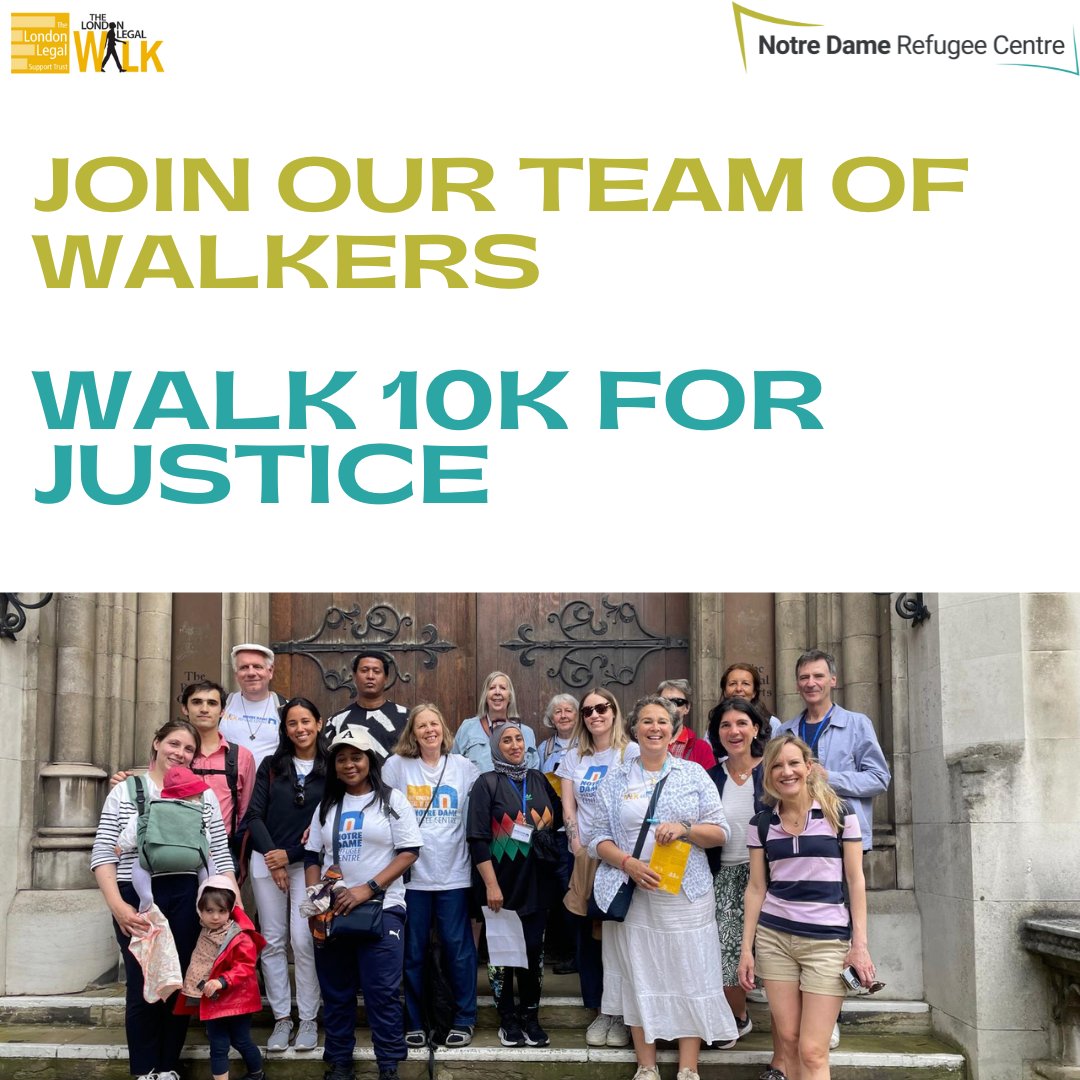 On 17th June, Notre Dame Refugee Centre will be taking on a 10km walk around London to fundraise for the Centre. Every step we take helps raise vital funds to support our services at the Centre  Please consider making a donation: 
londonlegalsupporttrust.enthuse.com/pf/notre-dam... #LondonLegalWalk