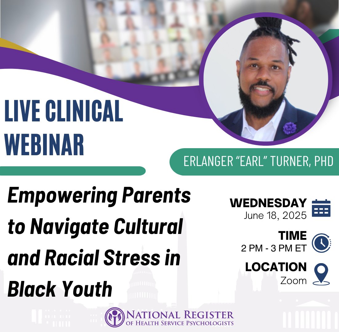 Live webinar on June 18th
Dr. Turner will explore how racism affects young people—and how clinicians and caregivers can respond with culturally informed strategies to support healing, resilience, and well-being.

Register today 👉 my.nationalregister.org/nc__event?id=a…
