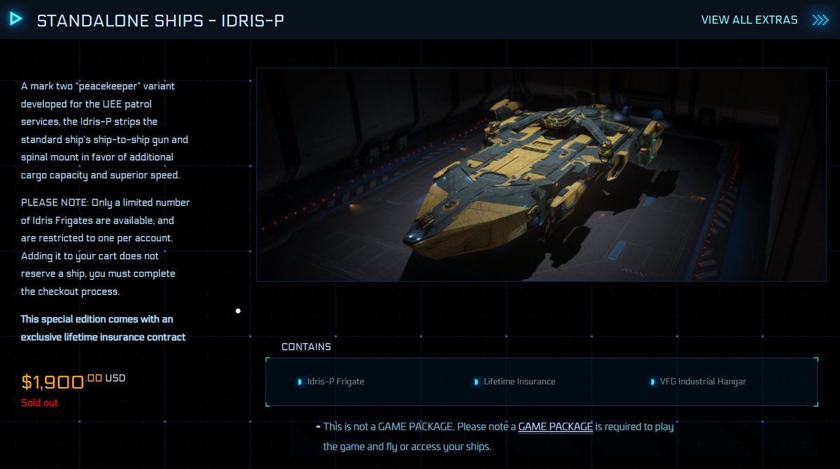 Congratulations to new owners of the IDRIS-P!  It sold out in less than 2 minutes! #StarCitizen