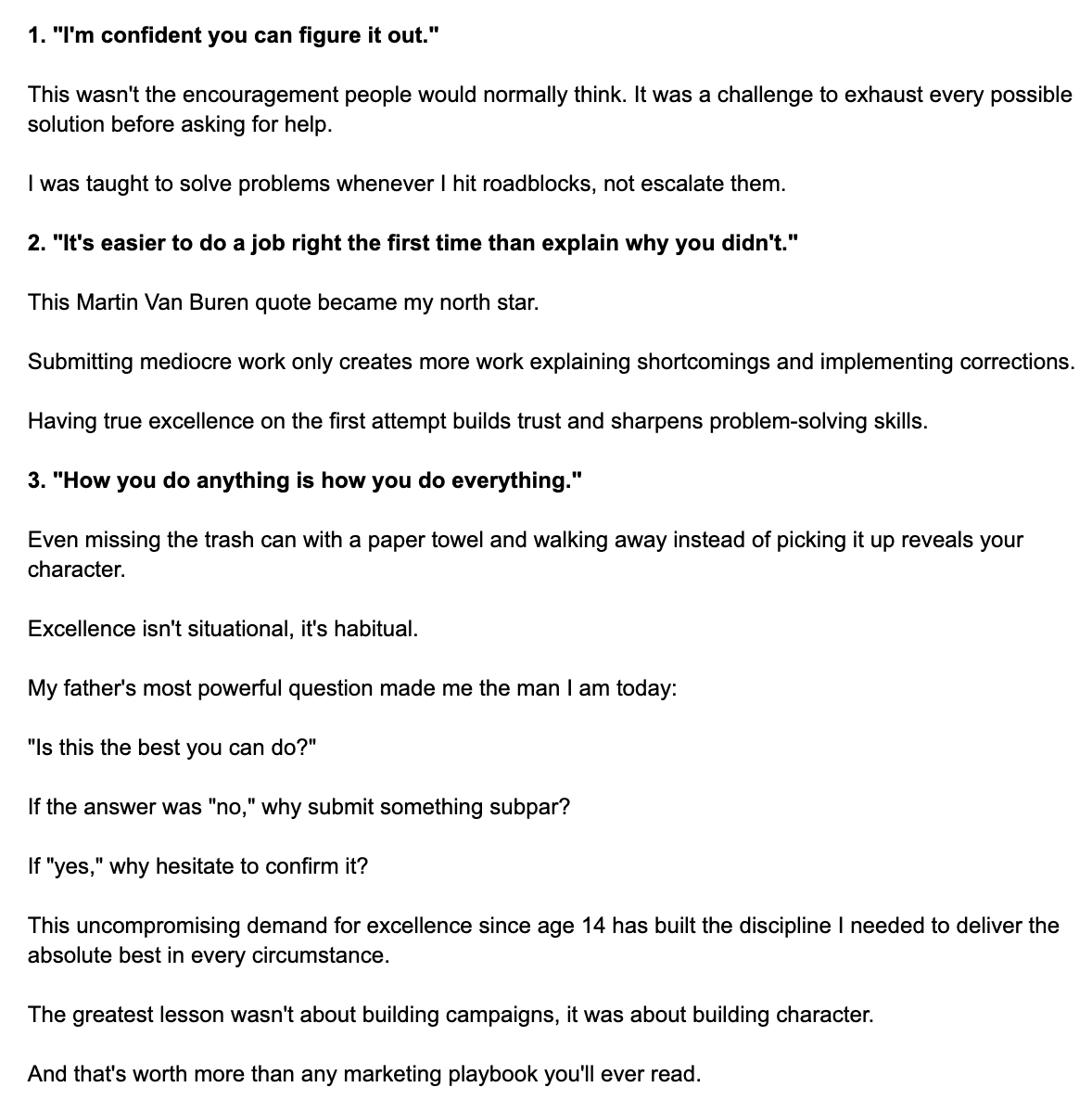 EricRausch's tweet image. My father&apos;s ad agency was my first job, my formal introduction to marketing, and a masterclass in excellence. 

These three repetitive quotes from him became hardwired into everything I’ve done since.