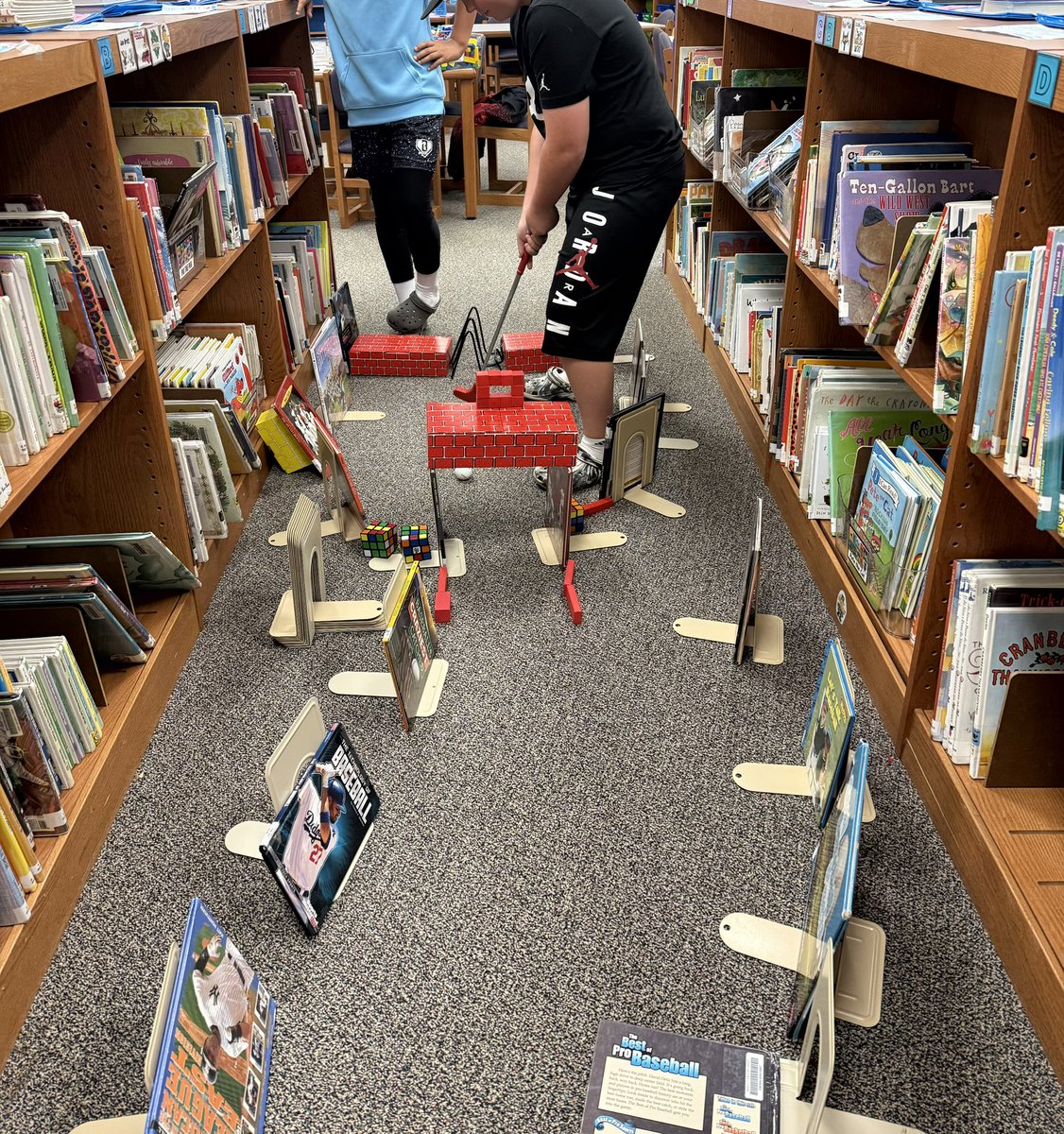 The 1st Annual Wolverine Golf Tournament in the Library today was a ‘hole-in-one’.  These students did a great job designing, building, and playing their courses in the lib. #WolverinesInTheLib #WinkleyElem