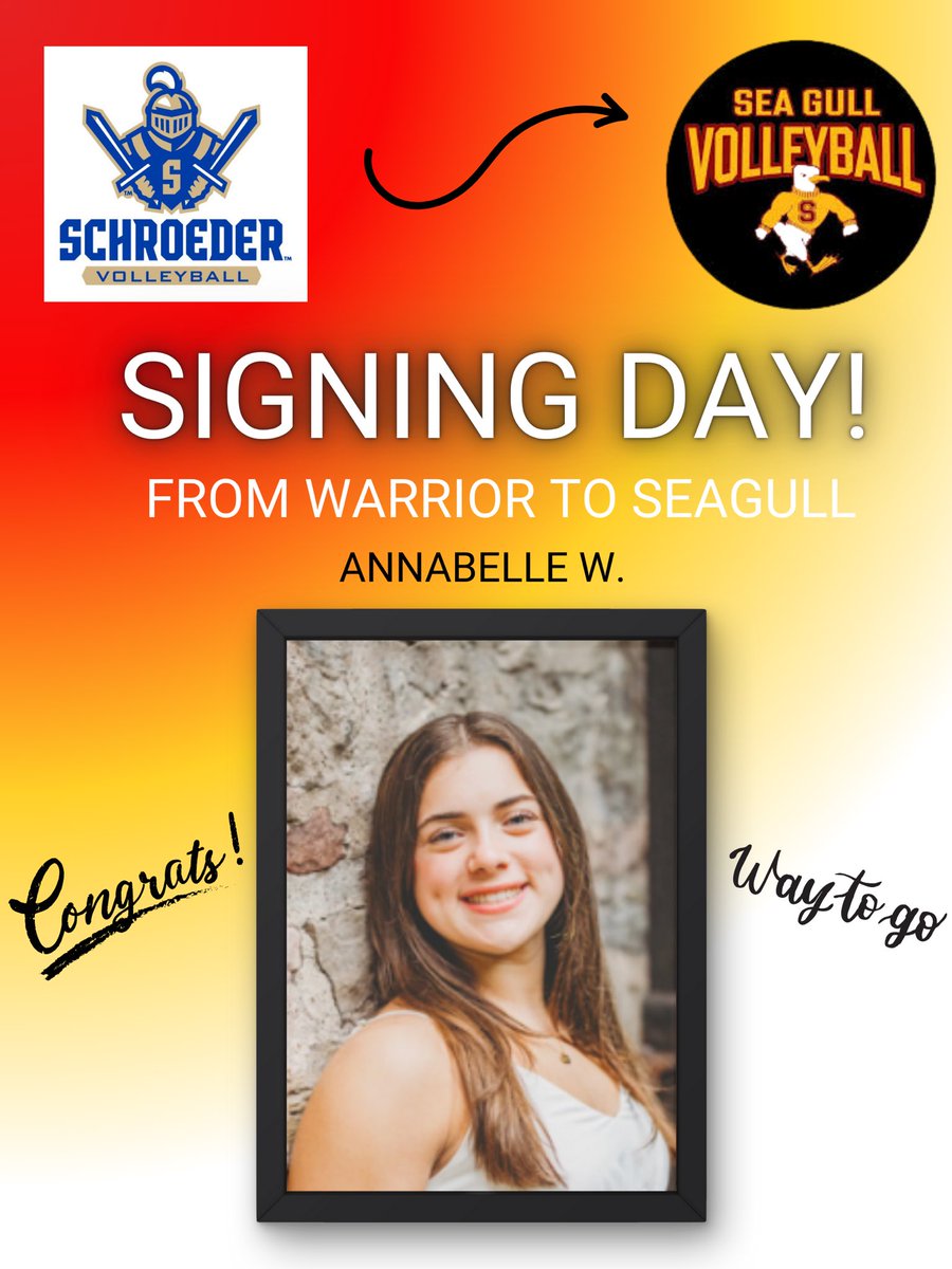 ✍🏼‼️SIGNING DAY‼️✍🏼

Today, we celebrate <a href="/SchroederSports/">Schroeder Athletics</a> 3-time varsity athlete: Annabelle W!!! 🥳

Annabelle will be joining <a href="/SalisburyU/">Salisbury University</a> in the fall and continuing her volleyball career! 🏐

We are so proud of you and excited to watch you grow, AB!