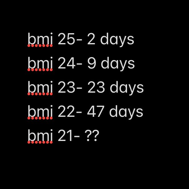 how many days i spent at each bmi 😭😭