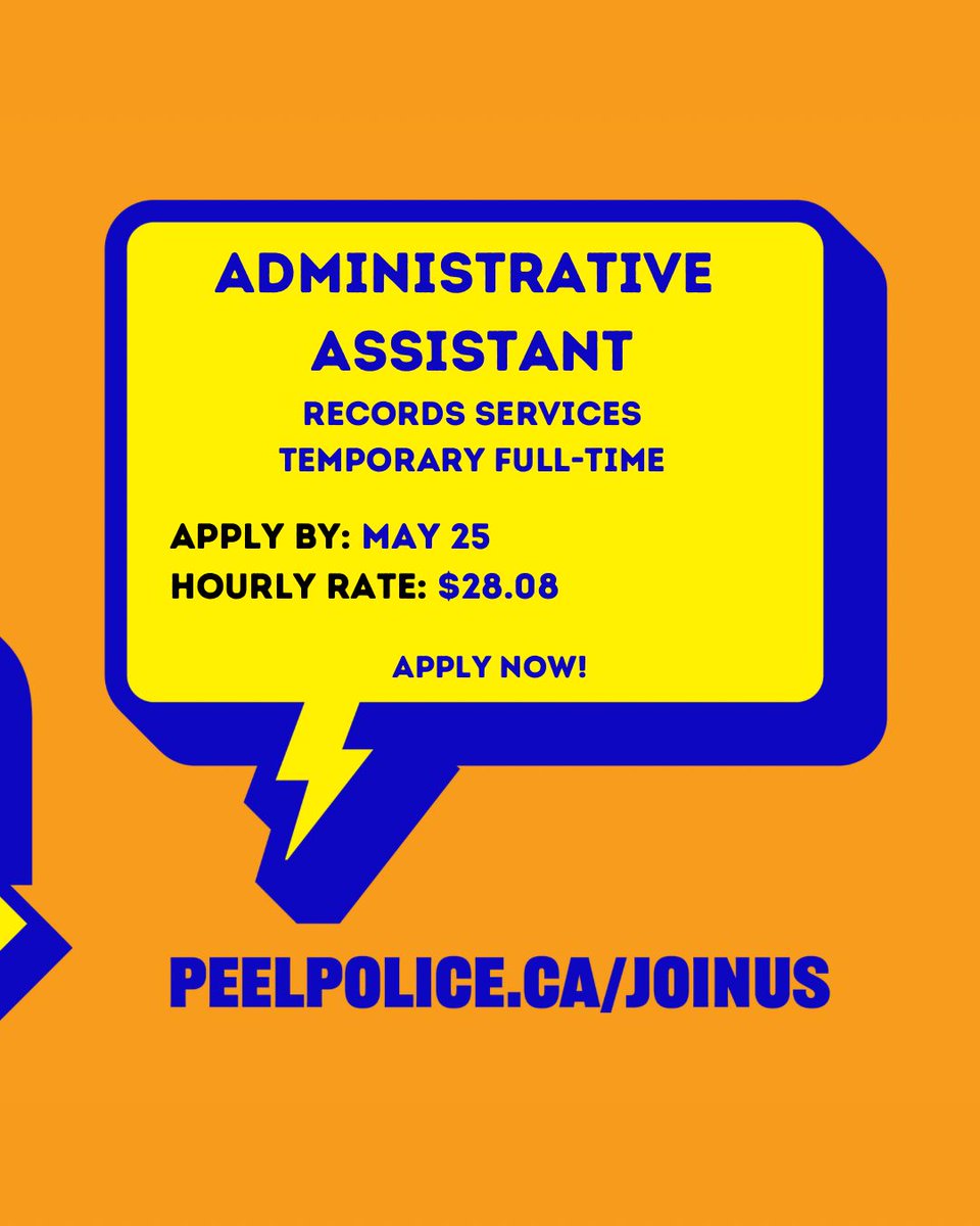 💻 We Are Hiring: Administrative Assistant 💻

Are you an ambitious and highly motivated analyst with experience in office administration and data entry? Ready to take the next step in your career? Join Peel Regional Police!

As an Administrative Assistant within our Records