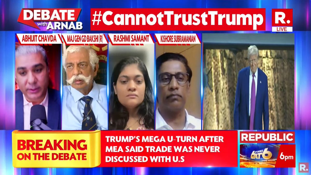 republic's tweet photo. #CannotTrustTrump | Trump’s policy appears to be reverting to the old days of unconditional U.S. support for Pakistan: Abhijit Chavda (@AbhijitChavda) Geo-political Strategist
On the Nation's Sharpest Opinion, Arnab fires straight facts and pincer questions, answers of which #TheNationWantsToKnow . Tune in and fire in your views- https://t.co/T5JmPb4dUw…
#IndiaUSPakistan #IndiaPakistan #Trump #DonaldTrump #TrumpUTurn #UTurn #US #IndiaUS