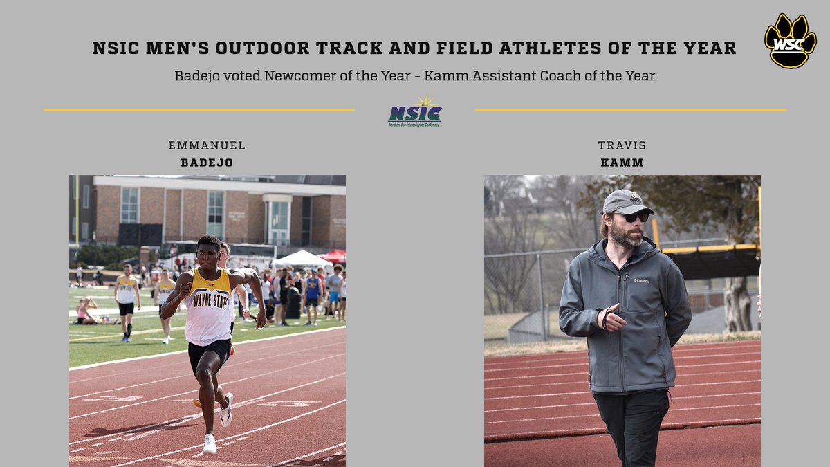 Wayne State Wildcats (@wscwildcats) on Twitter photo .<a href="/WSCXCTF/">Wayne State College Cross Country/Track & Field</a> Emmanuel Badejo named NSIC Men's Newcomer of the Year and Travis Kamm voted #NSICODTF Men's Assistant Coach of the Year. #PlayforthePaw
wscwildcats.com/news/2025/5/15… .<a href="/WSCXCTF/">Wayne State College Cross Country/Track & Field</a> Emmanuel Badejo named NSIC Men's Newcomer of the Year and Travis Kamm voted #NSICODTF Men's Assistant Coach of the Year. #PlayforthePaw
wscwildcats.com/news/2025/5/15…