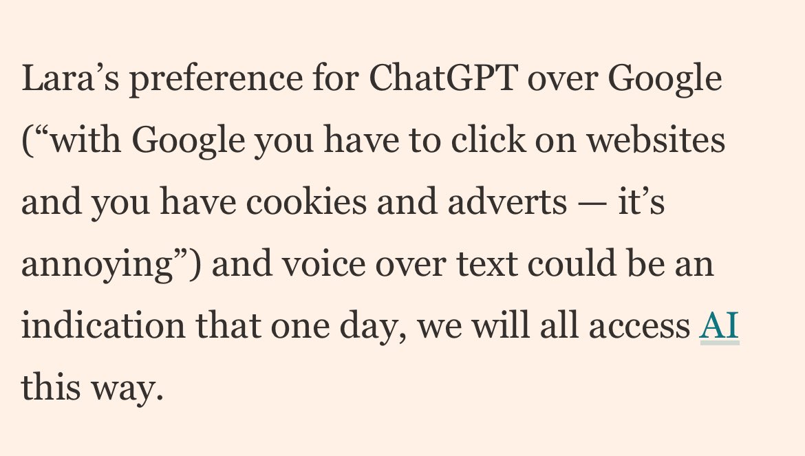 Anecdotal, yes. But it’s becoming so clear that for young minds, systems like ChatGPT are the new Google 

 on.ft.com/433gbDG