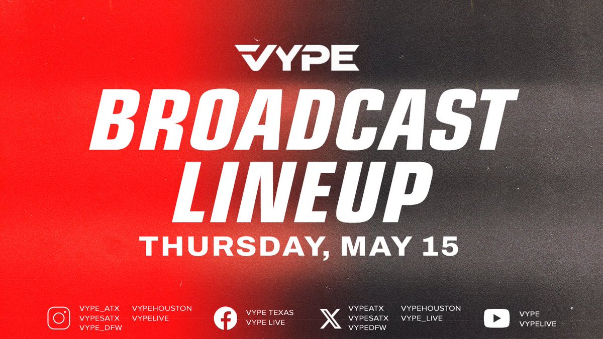 VYPE Live (@vype_live) on Twitter photo Check out today's broadcast lineup LIVE on @vypeatx @vypedfw <a href="/vypehouston/">VYPE Houston</a> @vypesatx <a href="/NFHSNetwork/">NFHS Network</a> #txhsbb #txhssb🥎⚾️📺🎙️
LISTEN/WATCH: vype.com/vype-live-line… Check out today's broadcast lineup LIVE on @vypeatx @vypedfw <a href="/vypehouston/">VYPE Houston</a> @vypesatx <a href="/NFHSNetwork/">NFHS Network</a> #txhsbb #txhssb🥎⚾️📺🎙️
LISTEN/WATCH: vype.com/vype-live-line…