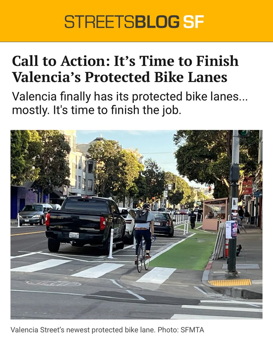 The movement is growing for protected bike lanes on Valencia Street south of 23rd Street 👏

Join our movement now at ValenciaForward.org — signing the petition only takes a few taps and less than a minute, and it's impactful!

Thanks <a href="/StreetsblogSF/">Streetsblog SF</a> for covering our movement!