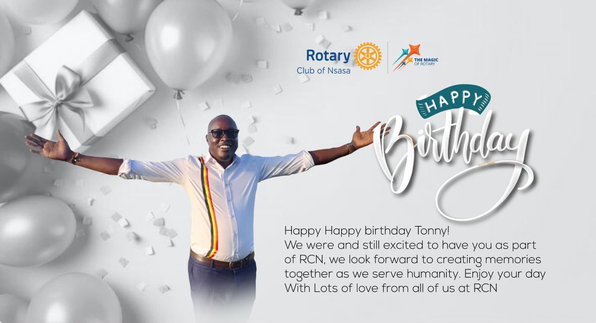 Rotary club of Nsasa (@rcnsasa) on Twitter photo Good People,
Join us in celebrating  Tonny as we  wish him a Happy Happy Birthday๐ฅ๐ต๐๐
May God bless you and answer all your prayers in the new year
Enjoy.... Good People,
Join us in celebrating  Tonny as we  wish him a Happy Happy Birthday๐ฅ๐ต๐๐
May God bless you and answer all your prayers in the new year
Enjoy....